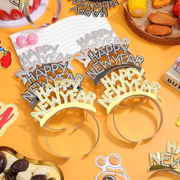 Amosfun HAPPY NEW YEAR Headband Tiara New Years Party Favors Gold Silver Black 12 Pieces