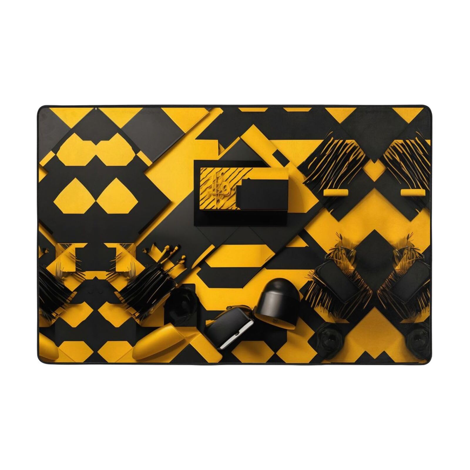 Tapis super doux pour salon et chambre a coucher, deco imprime jaune moutarde noir
