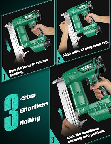 Miniatura 9 de KIMO - Pistola de uñas de calibre 18 inalámbrica con batería de 2.0 Ah x 2 y cargador rápido, 5000 clavos, disparo de un solo contacto, 180