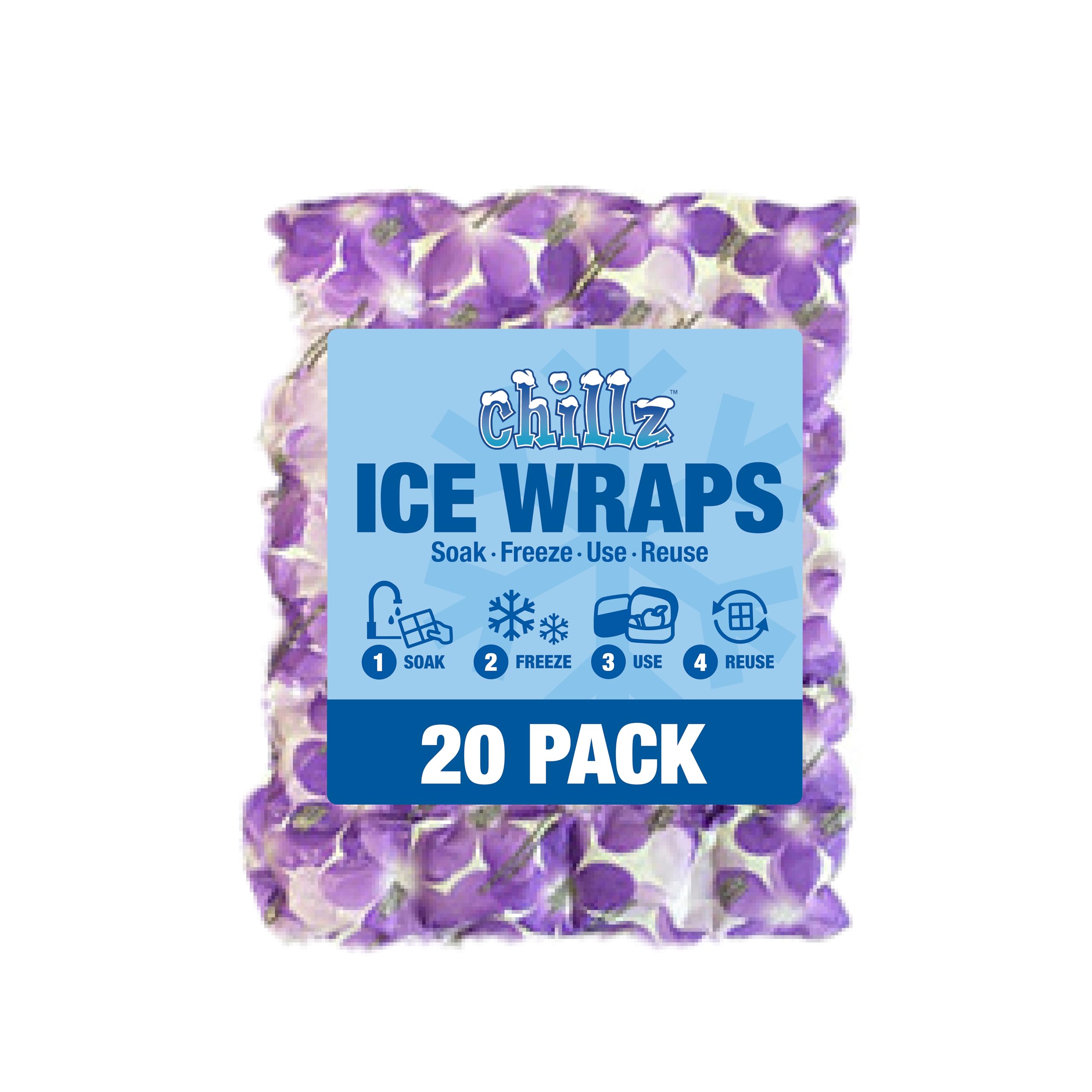 Chillz Lot de 20 feuilles de glace flexibles et réutilisables, durables pour glacières, kits de déjeuner et thérapie glacée (10-6, 5-12 et 5-24), violet floral,