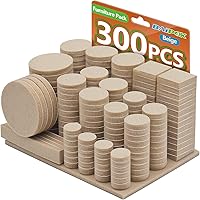 BAIPOK 300 Pack Beige Felt Furniture Pads with 60 Bumpers - Self-Adhesive Anti-Scratch Protectors for Hardwood Floors