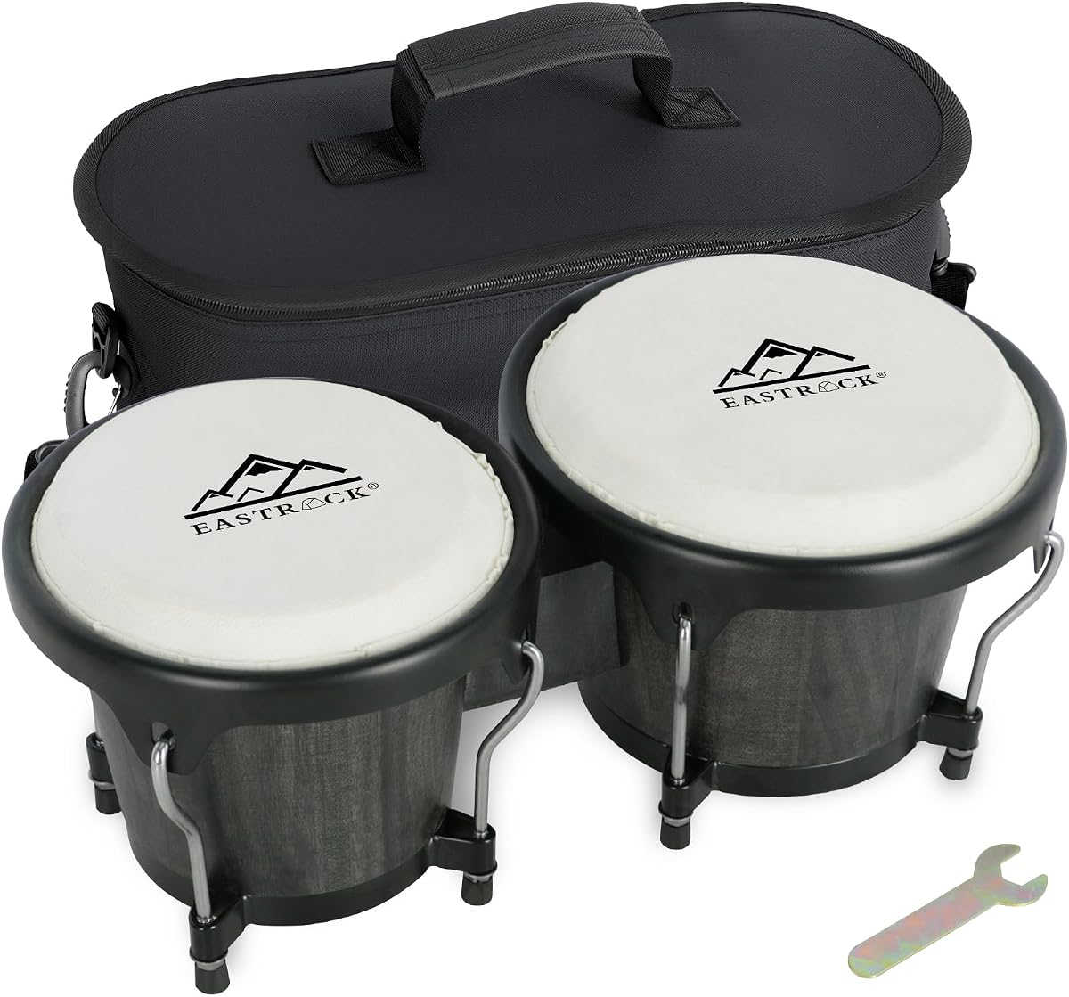 EASTROCK Bongo Drum 6″ and 7″ Set for Beginners Students Adults Professionals, Natural Animal Skin Heads, Solid Wood Shell, Tunable Drum Percussion Instruments Bongos with Bag and Tuning Wrench-Black
