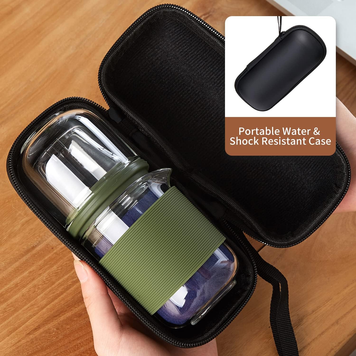 Glass Tea Set, Portable Small Gongfu Teapot with 1 Infuser, 2 Cups and 1 Master Mug, All in One Water Resistant Case for Travel, Business Trip, Hotel - Image 4