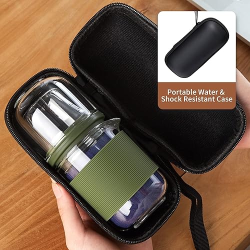 Miniatura 4 de SPARROW - Juego de té de cristal, tetera portátil pequeña de gongfu con 1 infusor, 2 tazas y 1 taza principal, todo en uno, funda resistente al agua