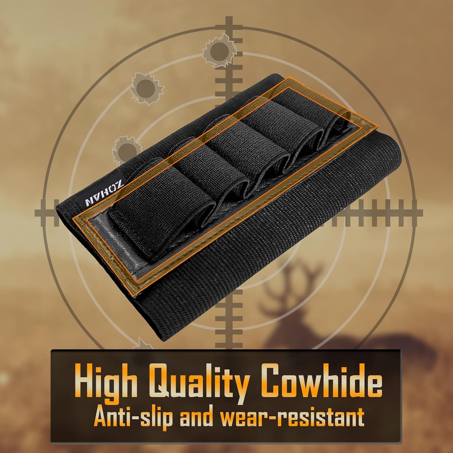 ZOHAN Buttstock Shotgun Shell Holder with Leather Backing, Fits 12 GA Shells