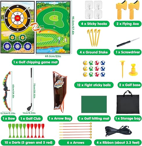 Miniatura 9 de Juego de alfombrillas de juego 4 en 1 con arco y flecha para niños, arco y flecha para niños con objetivo, juegos de golf en interiores, club de