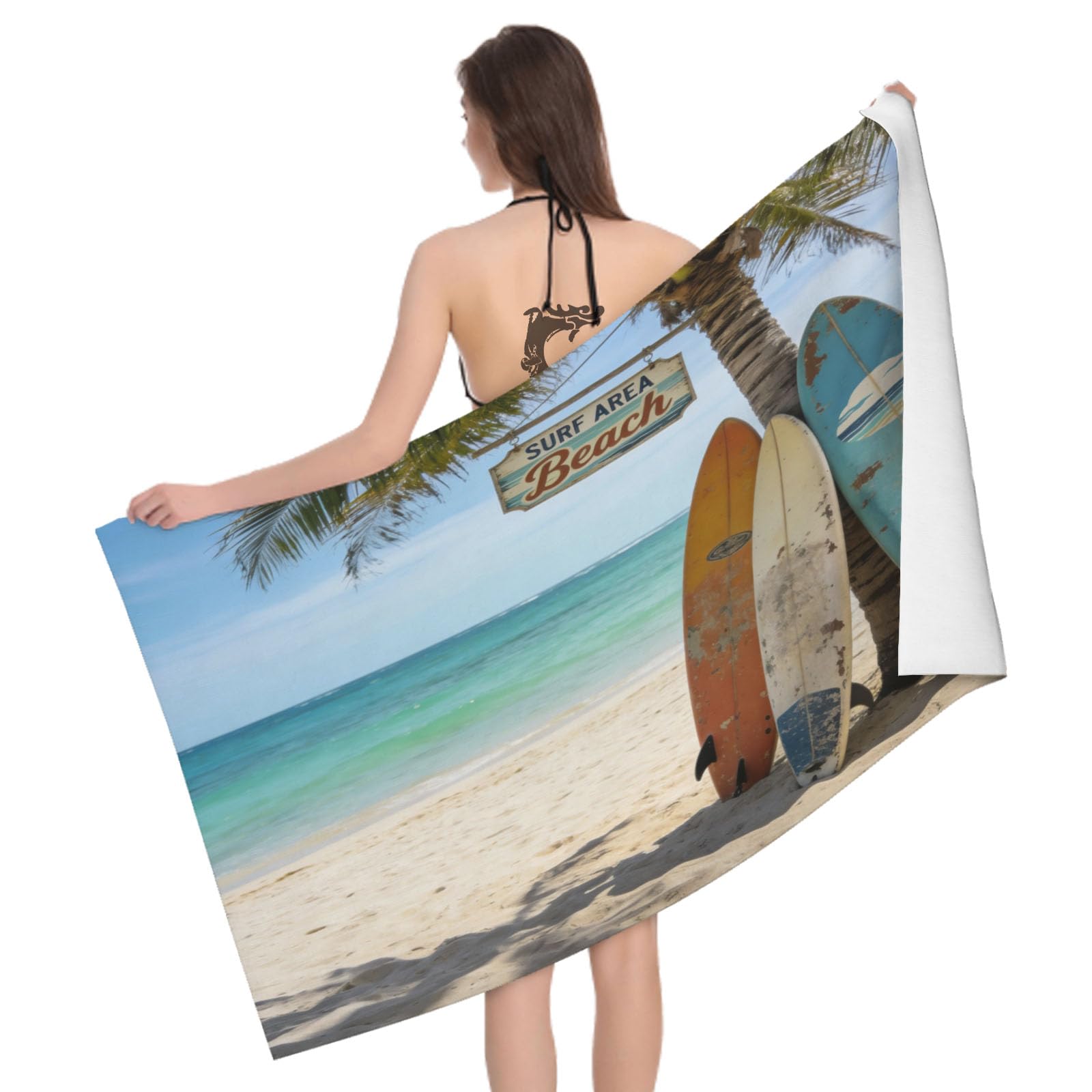 Leichong 3D Beach Surfing Beach Towel Microfiber Soft Quick Dry for Adults, Sea View Bath Towel Lightweight Soft Absorbent for Travel Swimming Pool Sports, 75 x 150 cm