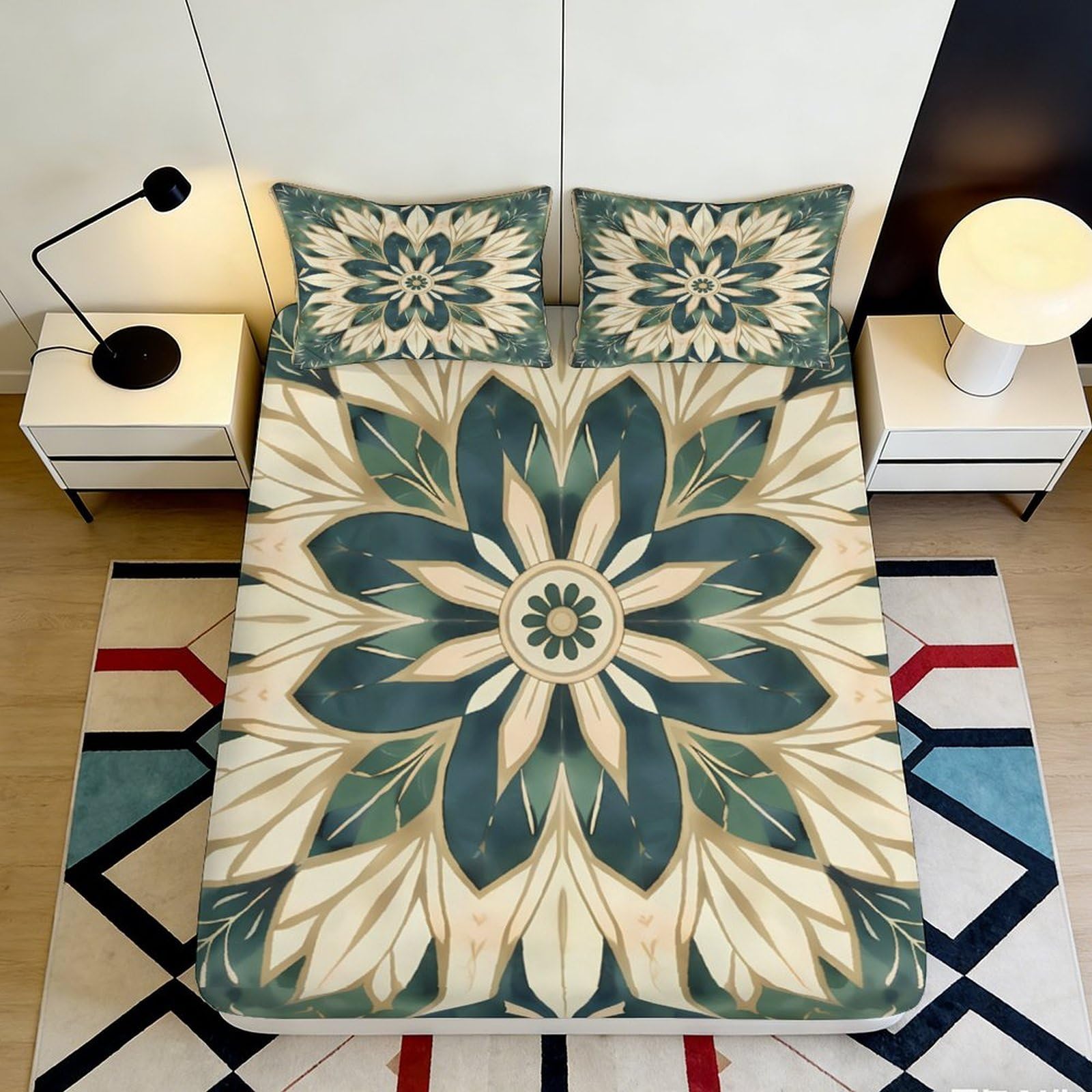 Dhbaneiok Style-6 3D Printed Botanical Flower Fitted Sheet Microfiber Soft Green Beige Petal Bed Cover For Bedroom Guest Room Decor 90X200x25cm