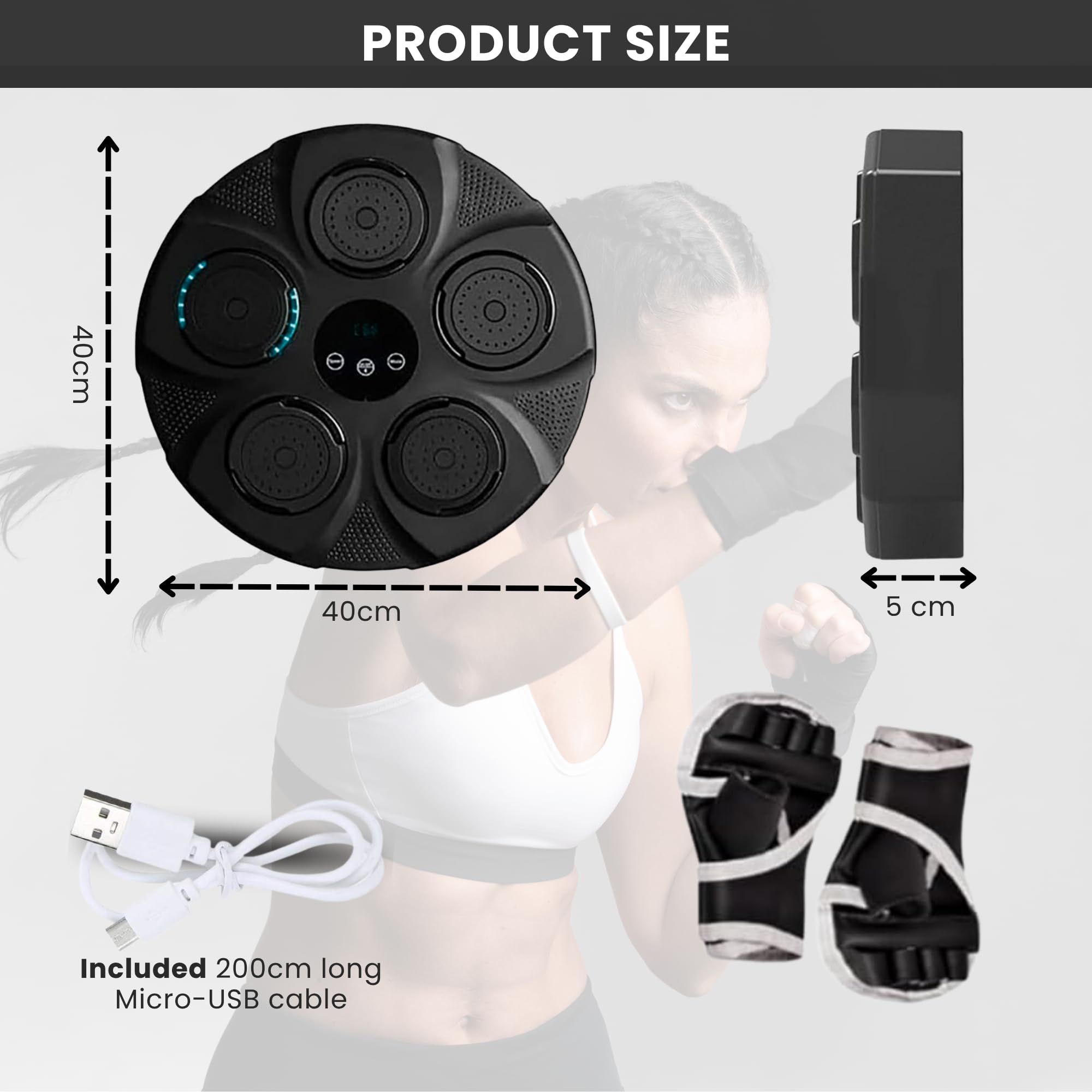 Macchina da Boxe Musicale, Attrezzatura da Allenamento per Boxe a Parete In PU con Guantoni da Boxe, Pad da Boxe a LED, Bluetooth, Luci al Ritmo Della Musica. (2 mode, 43x43x5 cm)