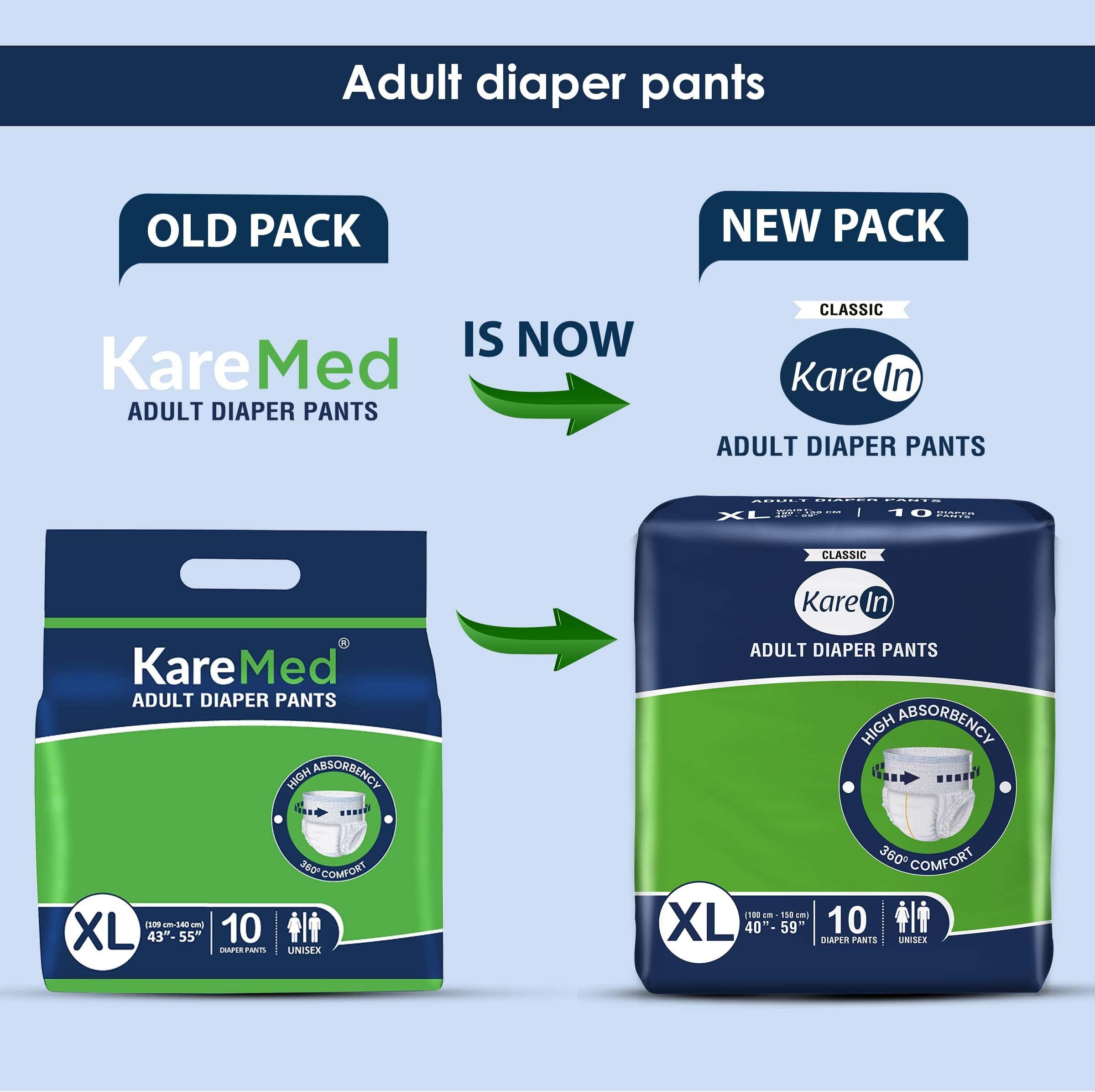 Karein Classic Adult Diaper Pants, Extra Large 100-150 Cm (40"- 59"), Unisex, Leakproof, Elastic Waist, Wetness Indicator, 20 Count