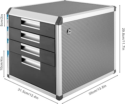 4 Drawer Desktop Organizer Locking Filing Cabinet Multi-Functional Office Storage, Desktop Filing A4 Contract Document Stackable Storage Box with 4 Drawers