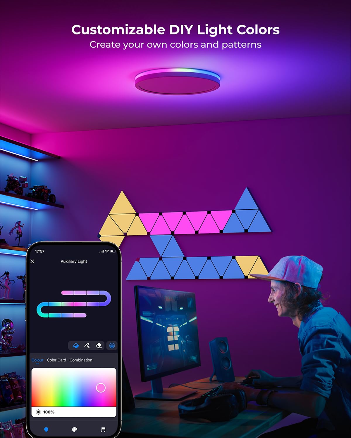 Matane Smart Deckenlampe RGB, LED Deckenleuchte Dimmbar 24W, 16 Millionen DIY Farben, Kompatibel mit Alexa & Google Assistant, RGB Deckenlampe Led für Wohnzimmer, Schlafzimmer, Kinderzimmer, Weiß 30CM