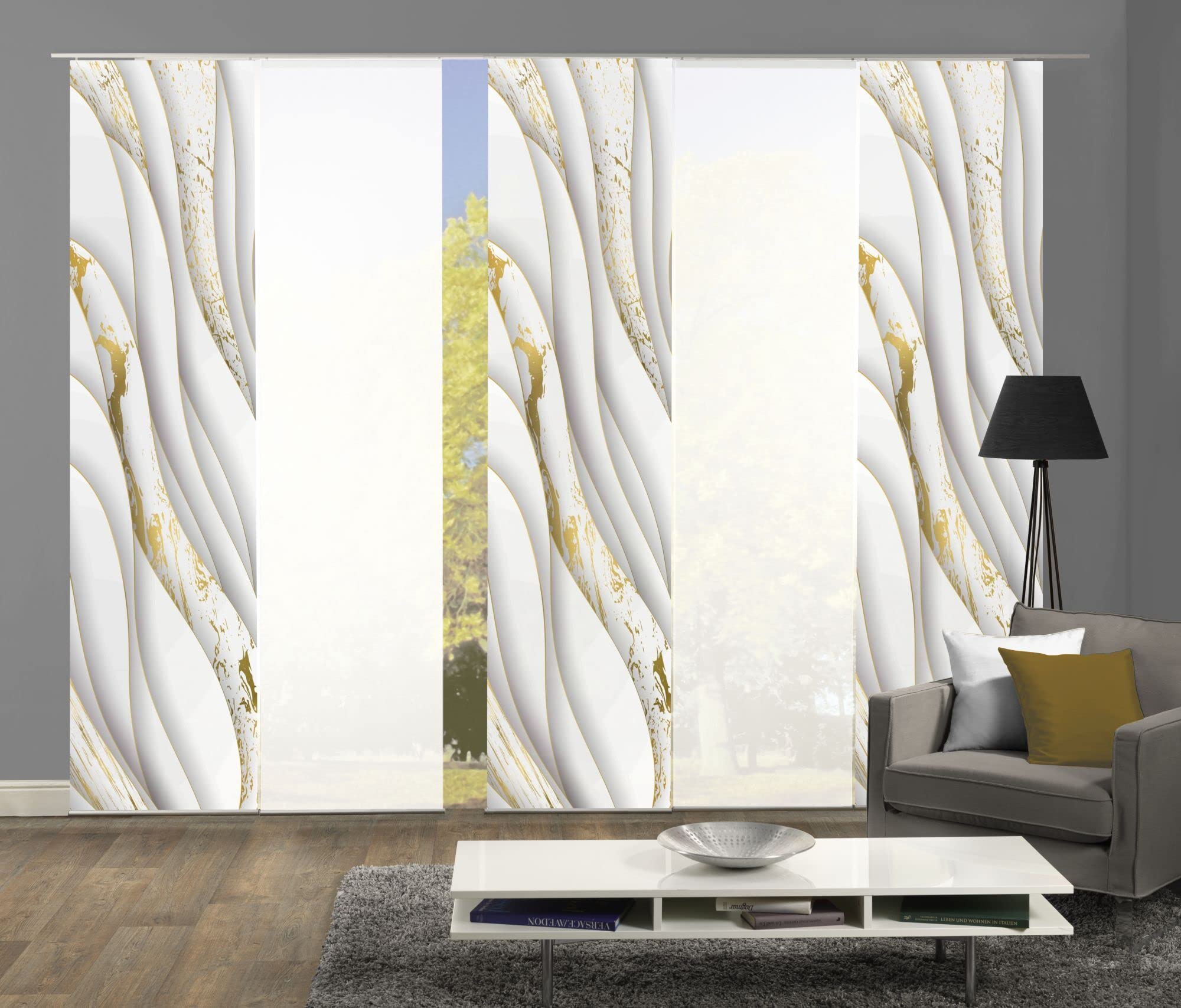 5er-Set Flächenvorhänge Marcia Blickdicht/halbtransparent, Höhe 245 cm, Gold