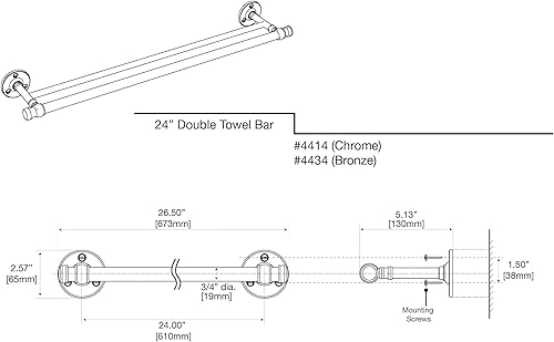 Miniatura 5 de Gatco 4414 Cafe - Toallero doble de 24 pulgadas, cromado  Toallero doble montado en la pared para baño, longitud total 26.50 pulgadas