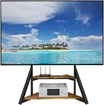 Floor TV Stand for 65-100 Inch TVs,Adjustable Heights TV Mount Stands with Large Wood Shelf and Wheels,Modern Living Room Rolling TV Stand, Up to 220 lbs,VESA 800x600mm,Walnut(VC-Z1188)