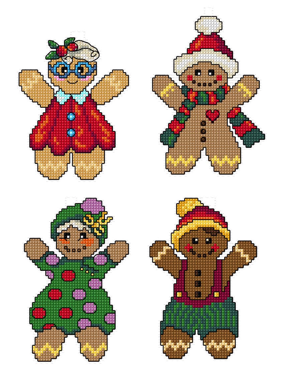 Crafting Spark Gingerbread Counted Cross Stitch Kit On Plastic Canvas With 4 Fabulous Ornaments Different Dimensions 156Cs. Superb For Art & Craft Amateurs