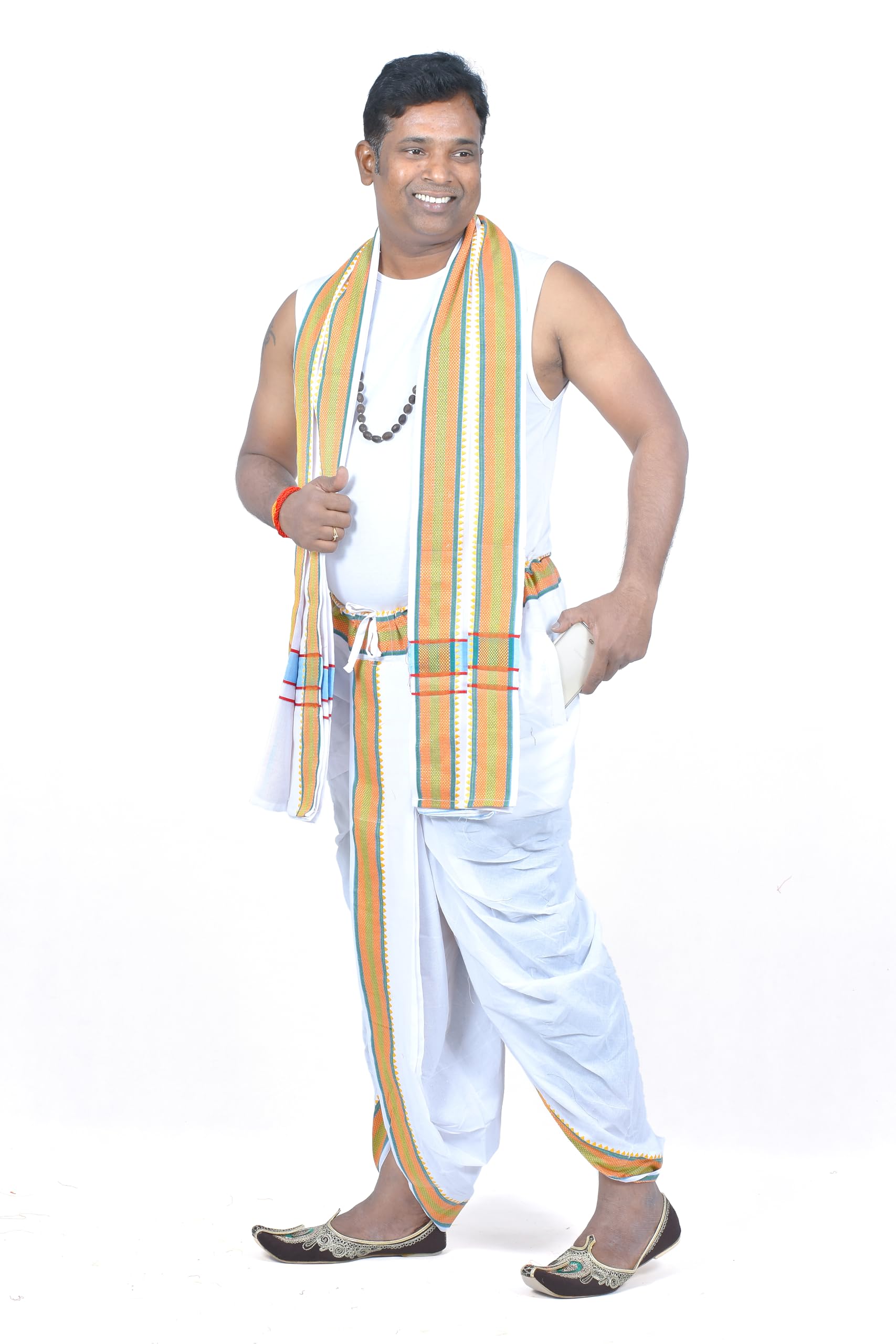 Men's Readymade Panchakacham Dhoti Pant, Angavasthram(Towel) Set with Pocket, Cotton, Free Size-image-32