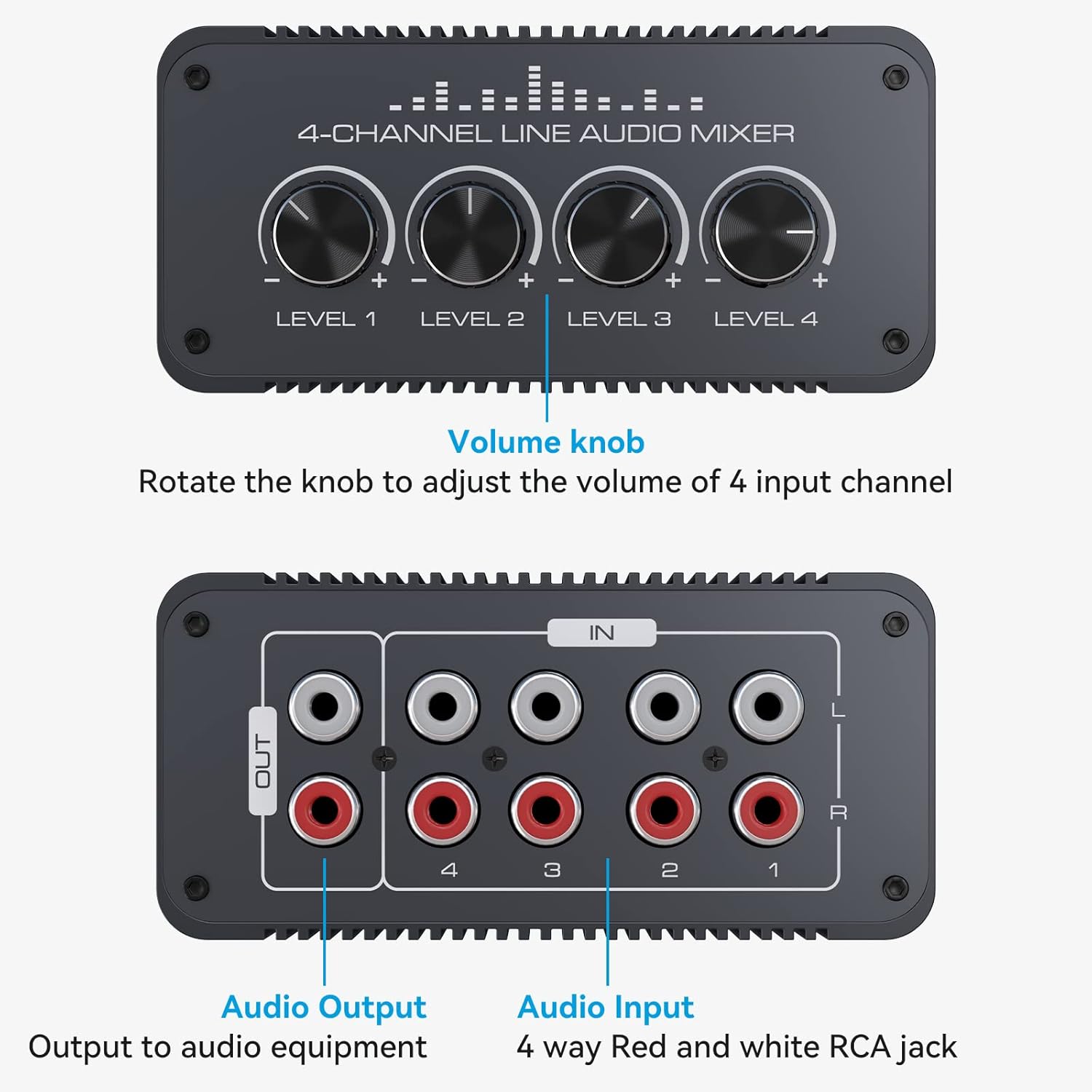 Buy Audio Mixer Ultra Low Noise 4 Channel RCA L/R line Levels Control