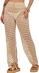 Saída de Praia Calça Feminino Pantalona Crochê Tricô Ajustável Moda Praia Piscina Saida de Banho Luxo