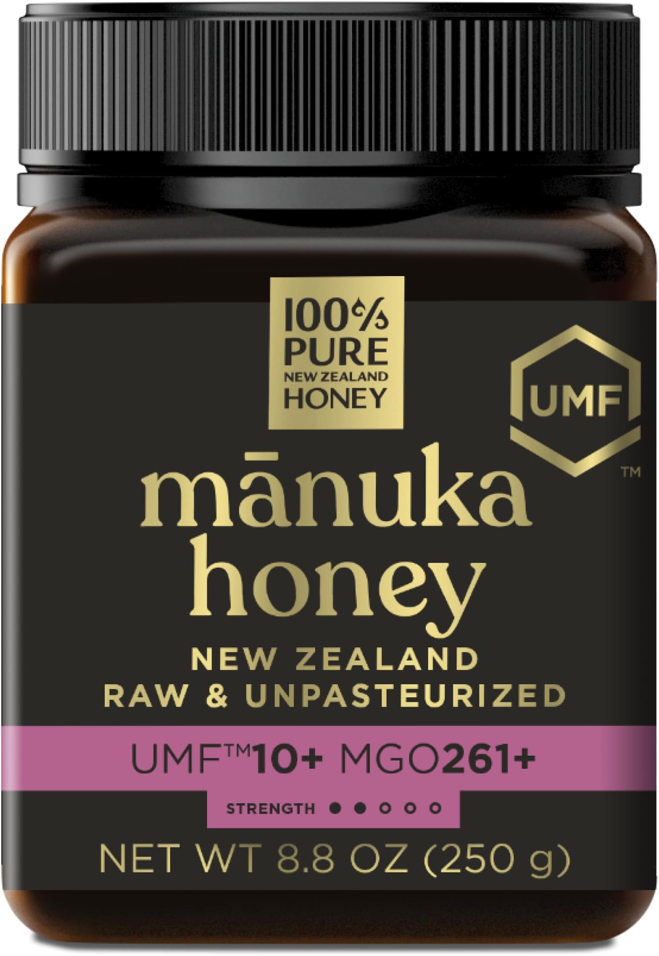 - Manuka Honey UMF 10+ (MGO 261+) 100% Pure New Zealand Honey - Certified. Raw, 8.8 Oz (250g)