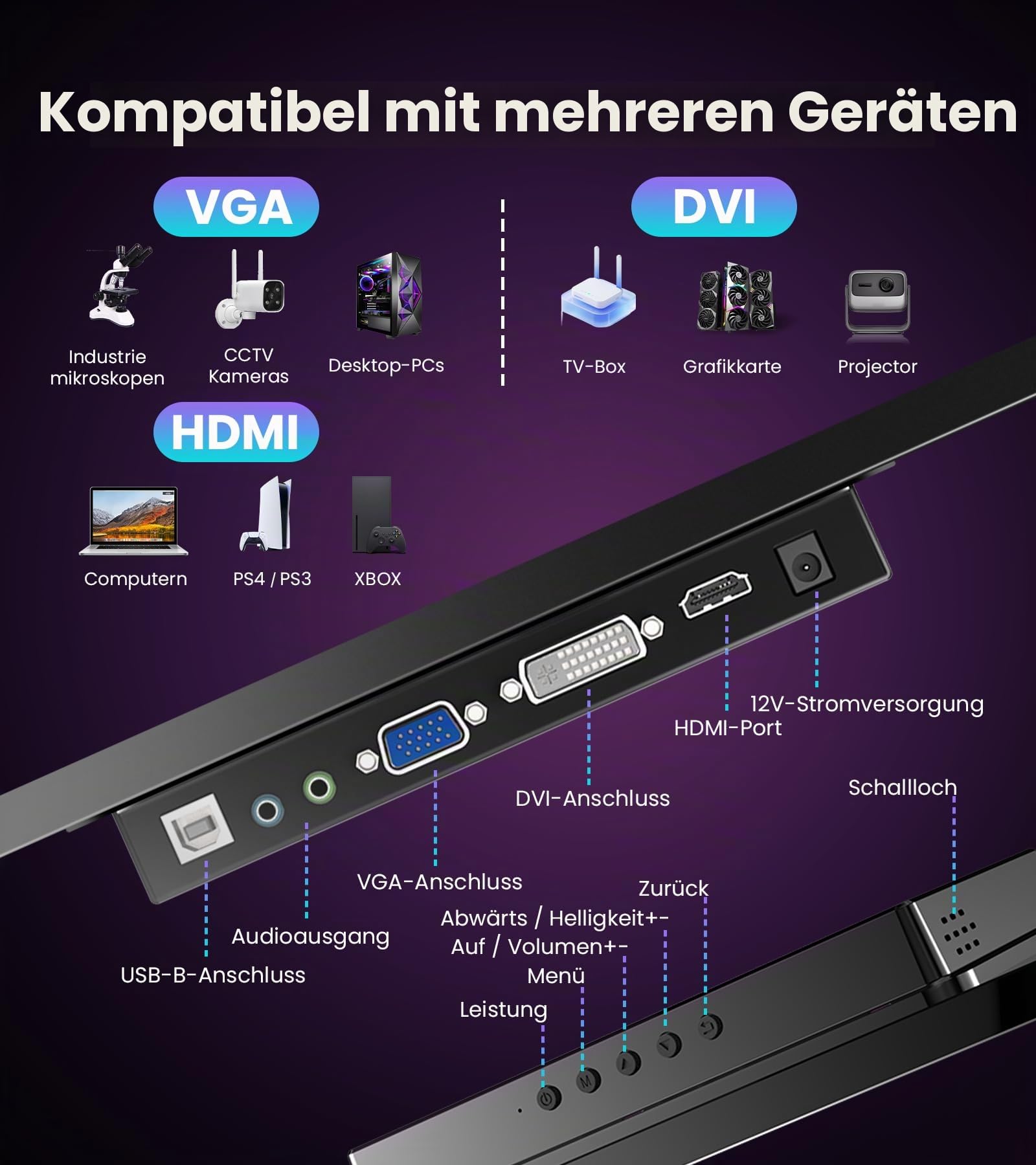 Tragbarer Monitor Touchscreen 14", FHD 1920x1200 100% sRGB 16:10 Bildschirm Monitor IPS Touch Portable Computer Display mit HDMI VGA DVI für Laptop/PC/PS4/Ra pi/Game Console