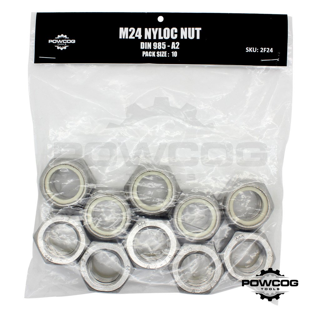 M24 NYLOC NUT - A2 Stainless Steel Lock Nuts Grade 304 Metric - DIN 985 - by POWCOG® - Pack of 10