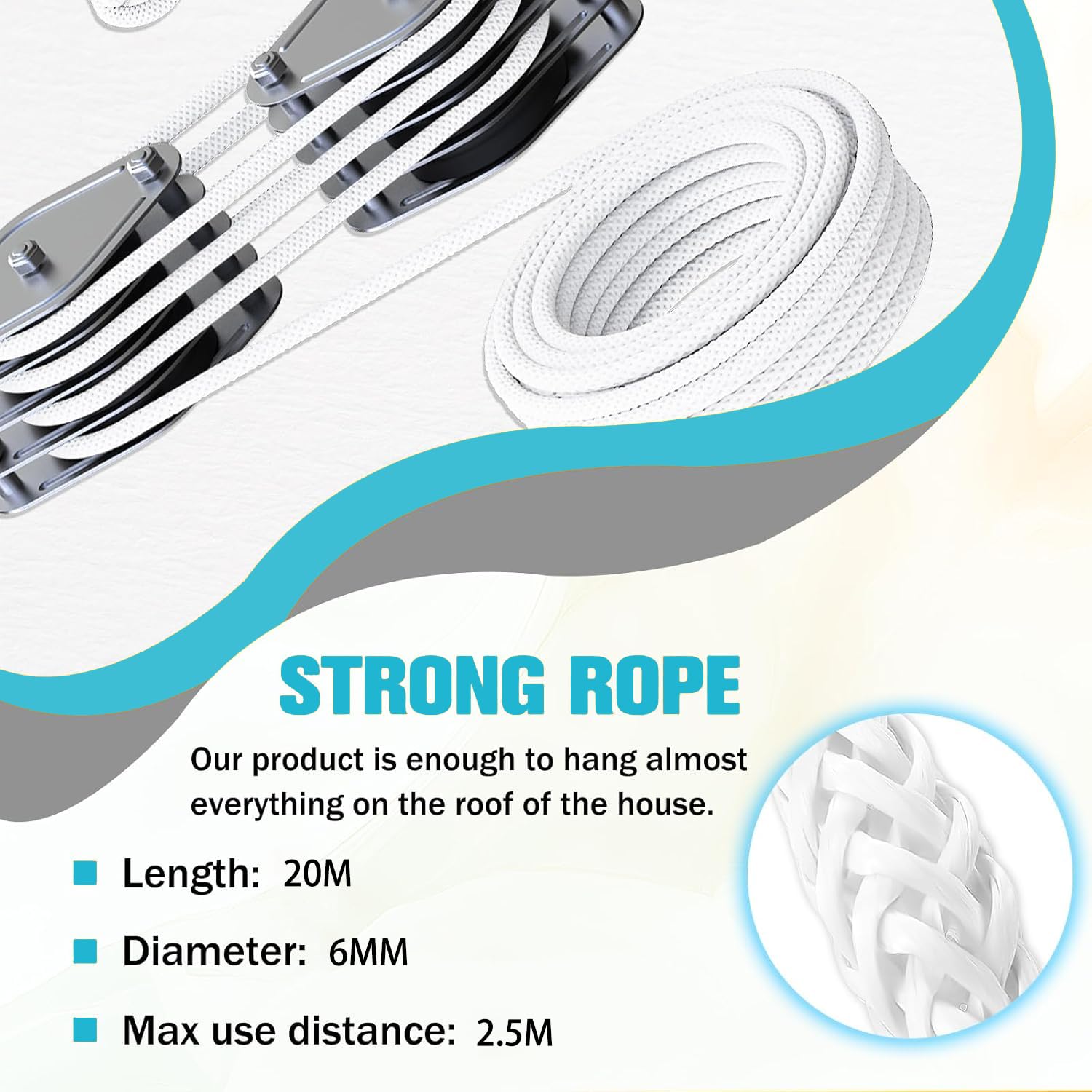 Polipasto Manual, Polea Bloque Pequeño, Capacidad de Carga Máxima 400KG, Poleas de Carga con 20M de Cable de Nylon, para Barco Remolque Caravana Marina, blanco