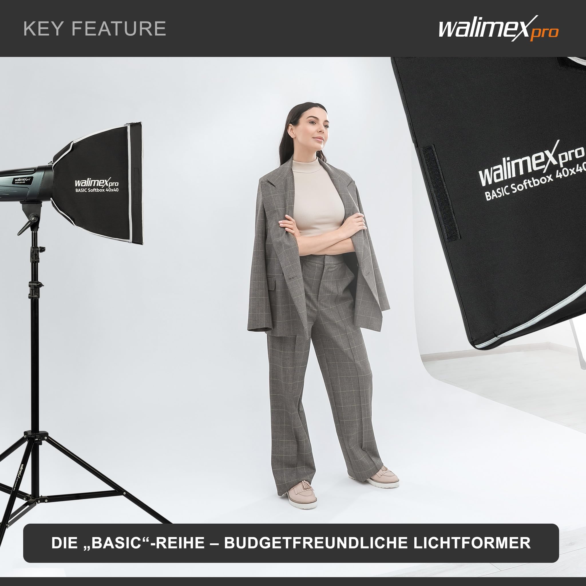 Walimex pro Softbox 40x40cm, ruotabile a 360°, incluso diffusore frontale e intermedio, borsa per il trasporto, adattatore Bowens, ideale per la fotografia di prodotti e persone