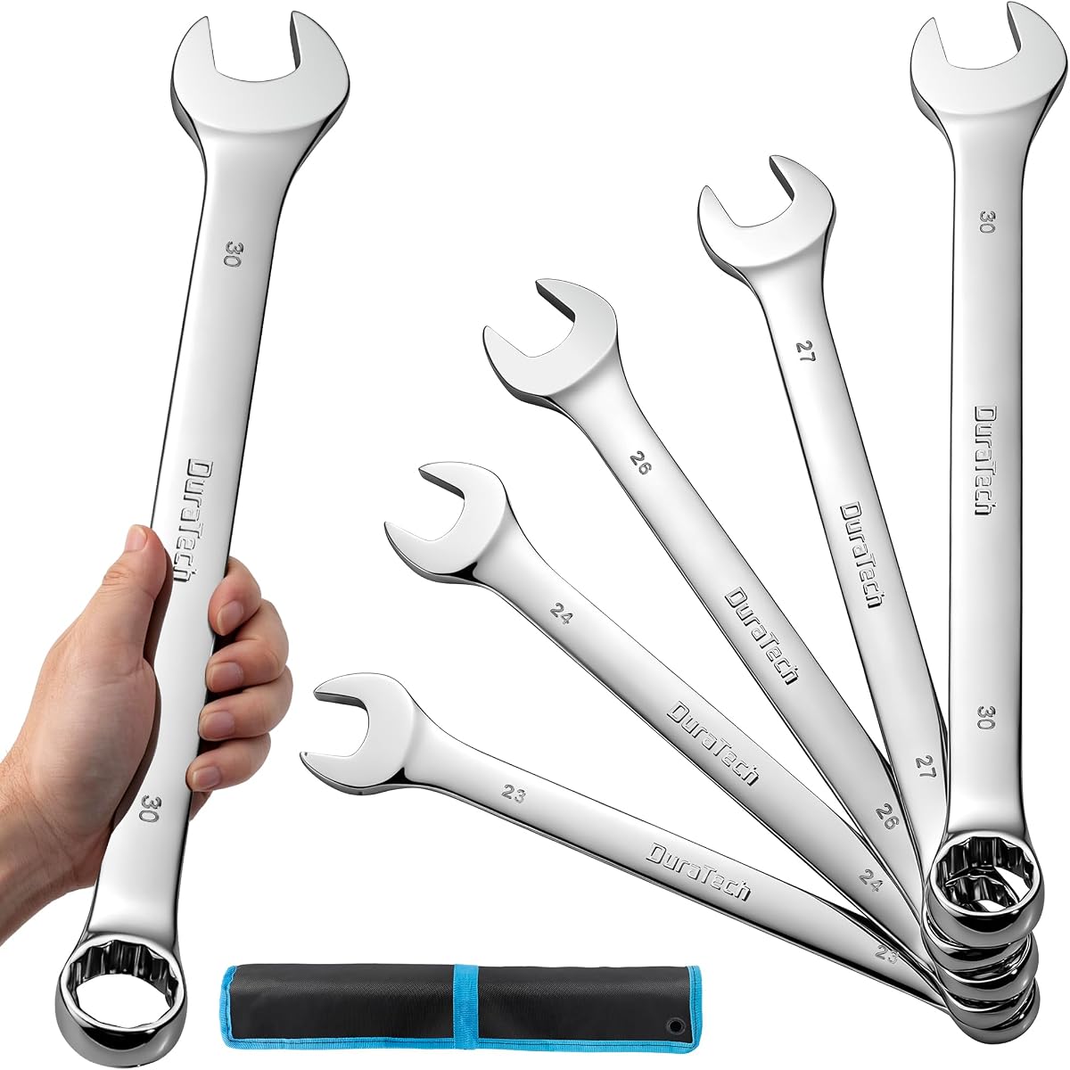 DURATECH Long Pattern Combination Wrench Set, Metric, 5-Piece, 23-30mm