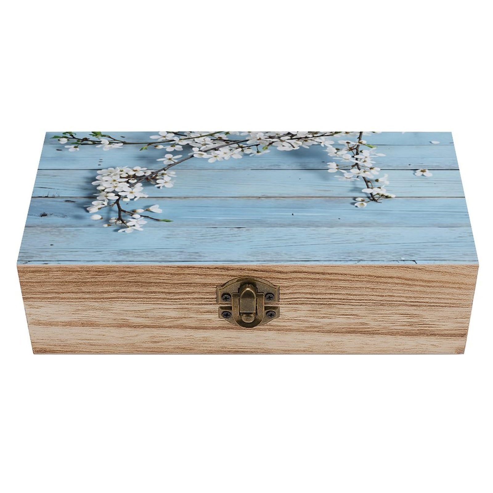 HLBSDM White Cherry Blossom Branches Vintage Wooden Keepsake Box with Hinged Lid And Locking Clasp, Decorative Storage Box for Jewelry, Trinkets And Small Accessories, Organizer for Home Or Wedding