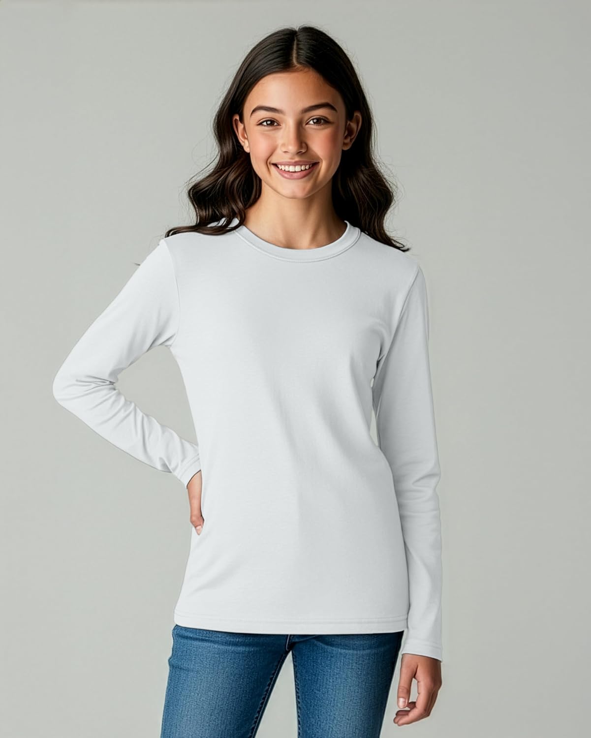 4 Pack: Girls Cotton Long Sleeve T Shirts Teens Tops Athletic Tee Plain Basic Multipack Youth Kids - Image 2