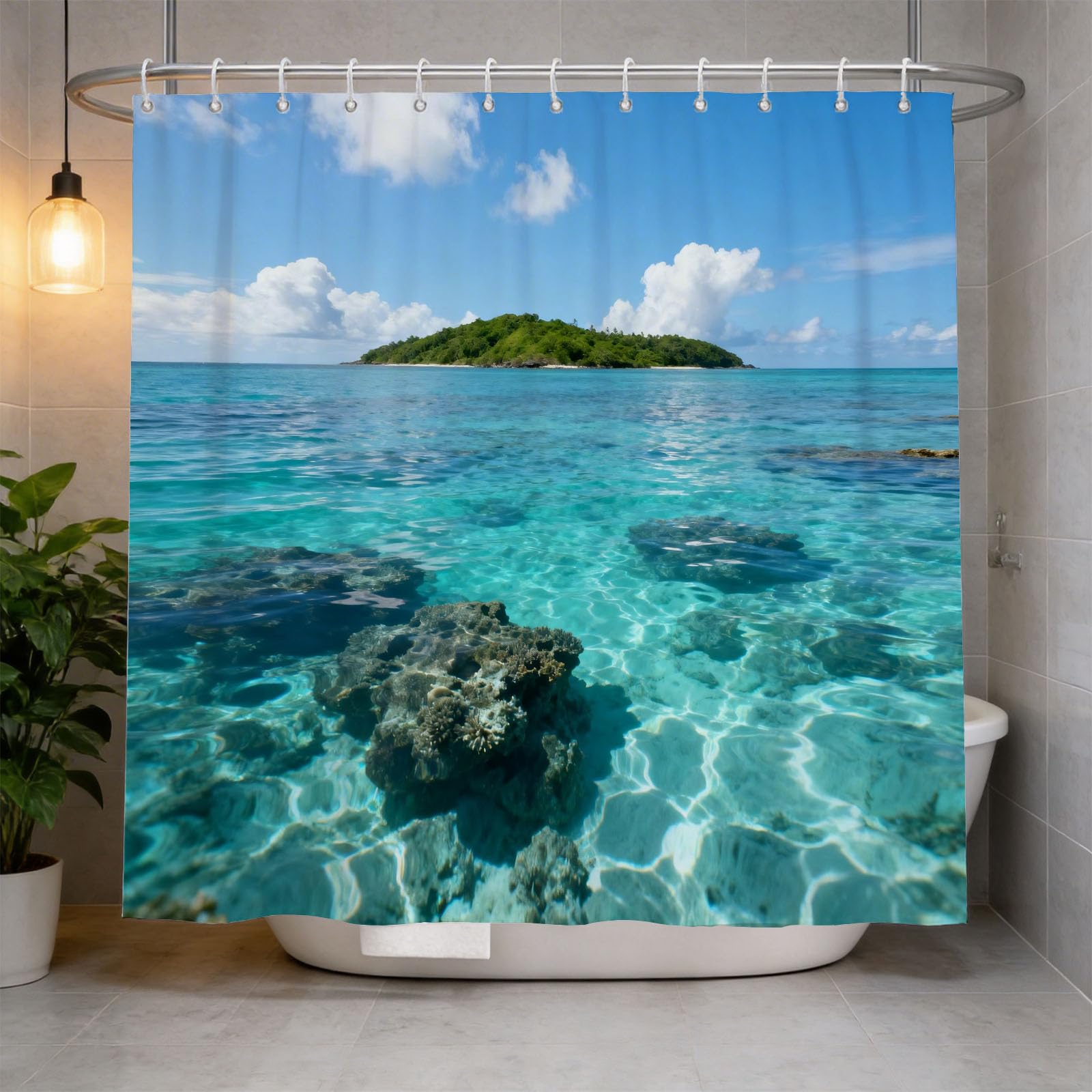 Hongduo 3D Seascape Shower Curtain for Stalls Bathtubs Marine Bathroom Decor Shower Curtain Set Polyester Fabric Waterproof 200x200cm/79X79 Inch with Hooks