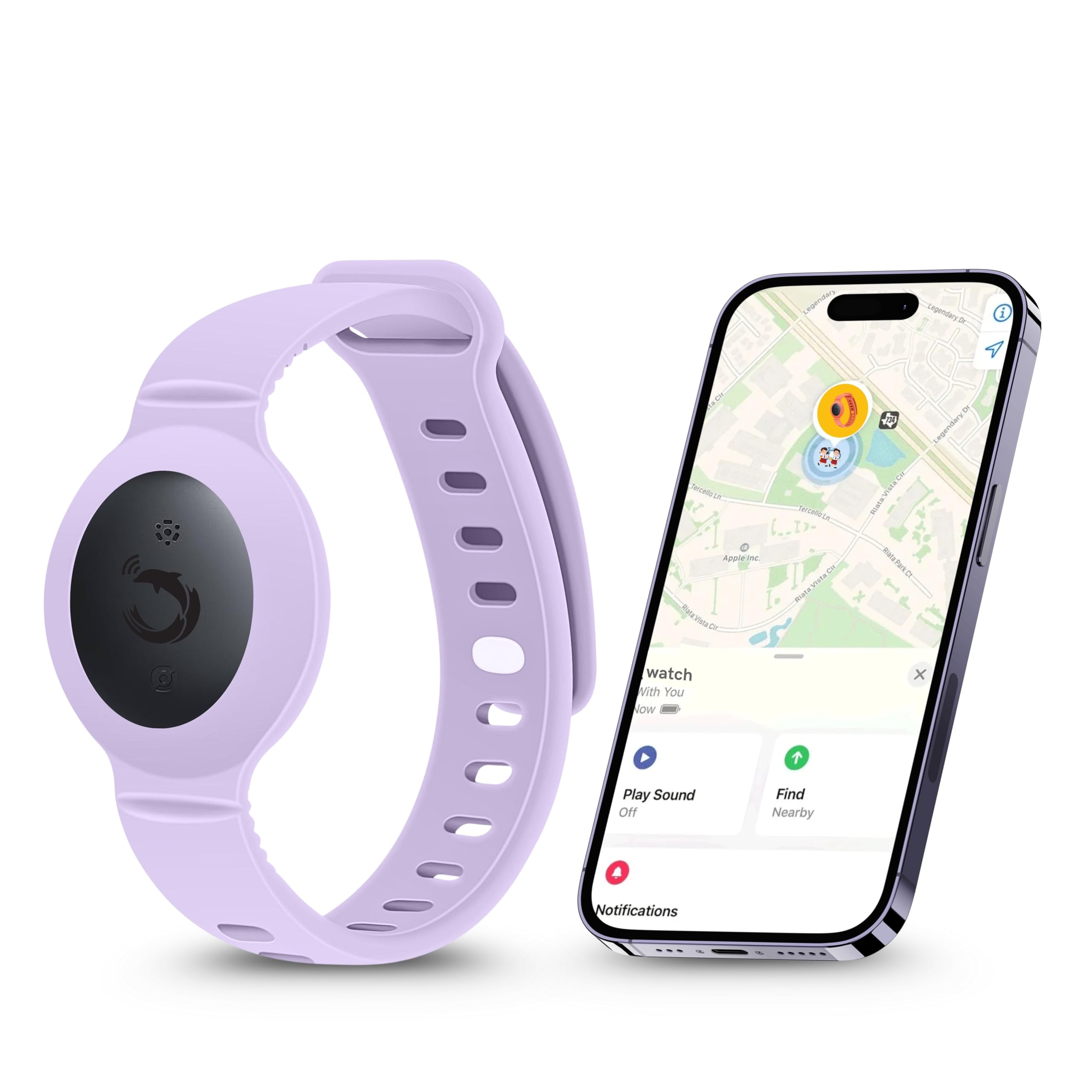 tag8 Dolphin Watch Tracker Rex iOS, GPS Tracker for Kids Teen, Special Needs Elderly - Real Time Mini Locator Watch Band - Hidden Tracking Device for iOS - Works with Apple Find My (Purple)