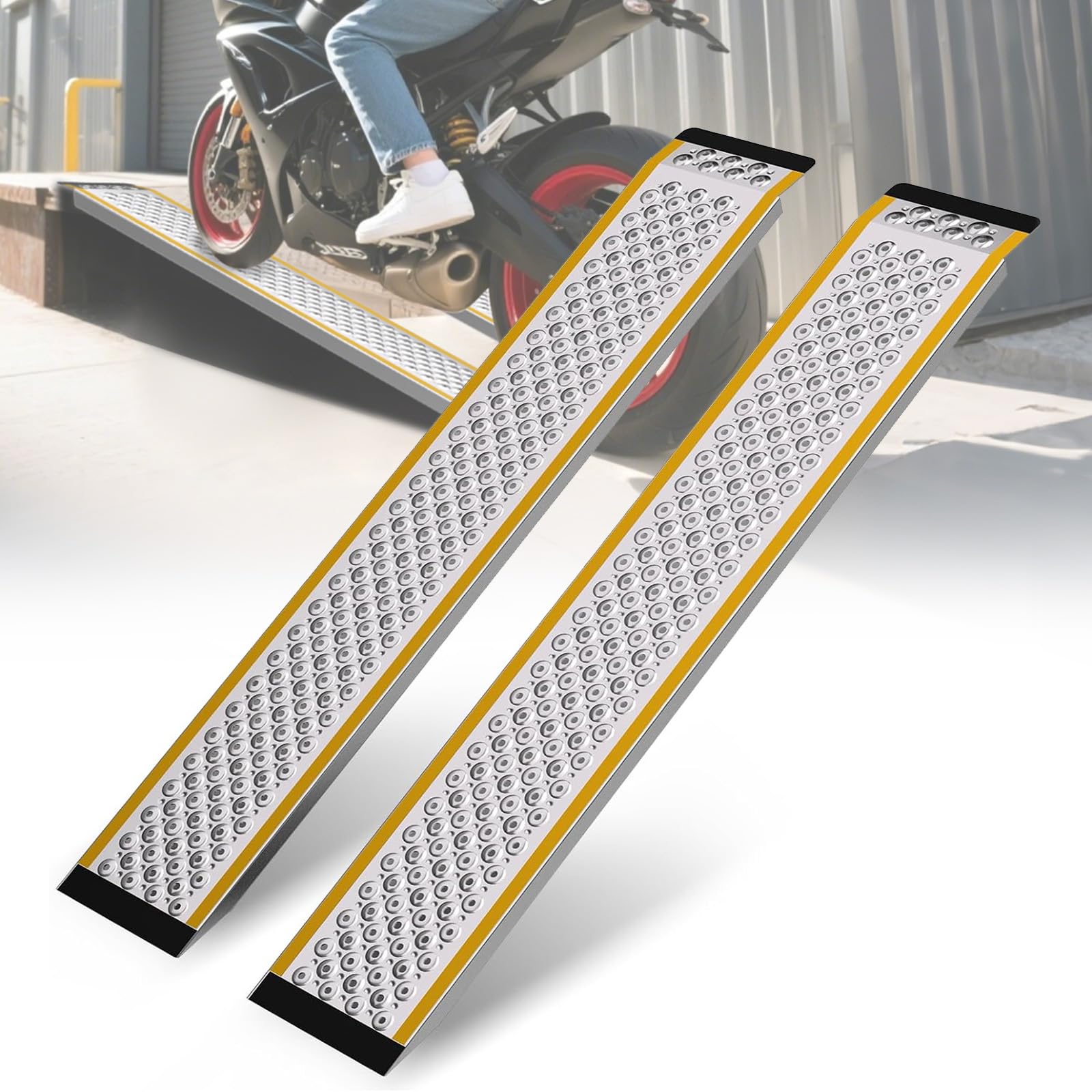 aluminum shed ramp 2 pack, 57" sturdy anti-slip loading ramp for riding mower, long shed ramp, lightweight ramps for motorcycles, lawn mower, atvs, blowers, carts, pickup trucks-1000 lbs/pr capacity