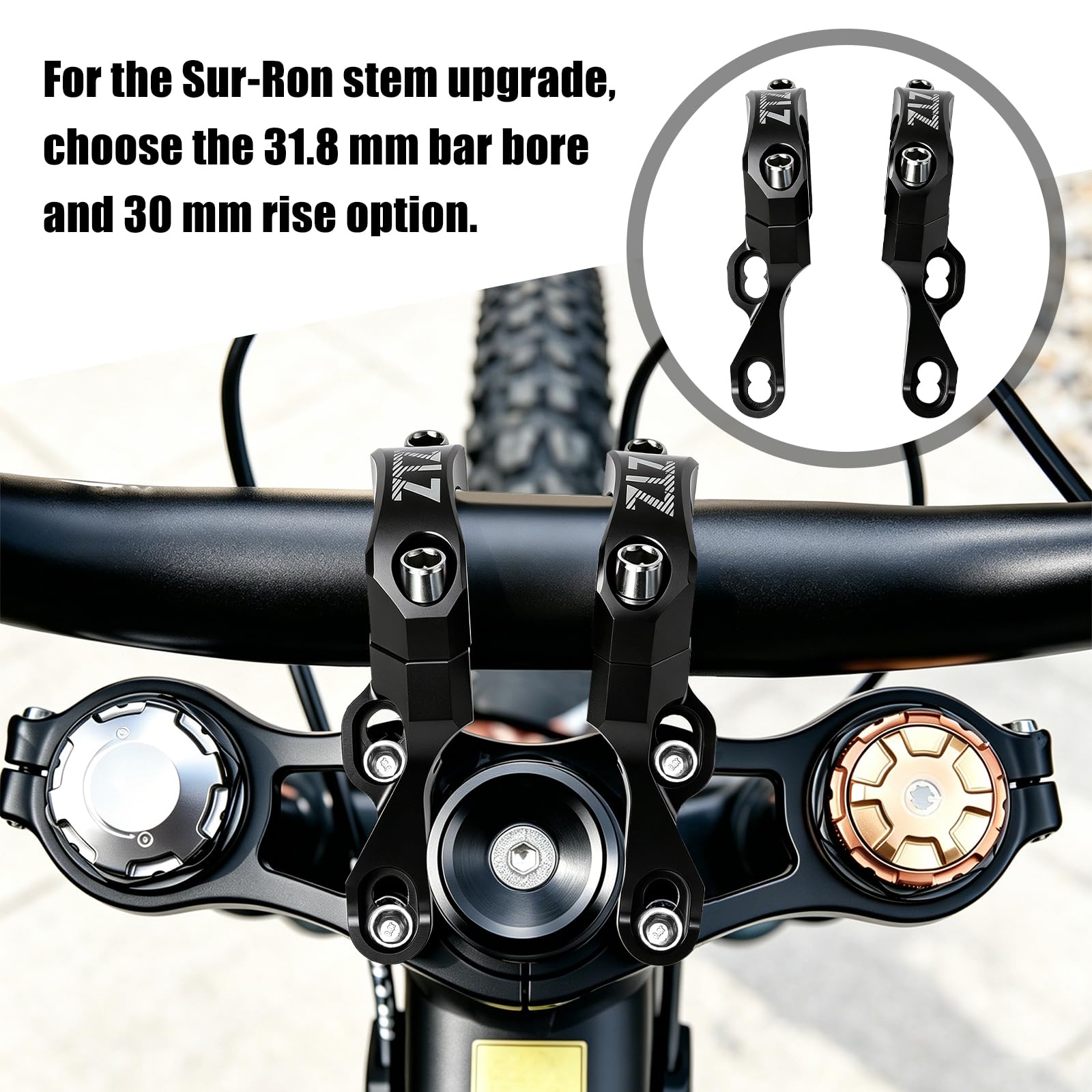 Mountainbike Direktmontage Vorbau mit 31,8mm Lenkerklemmung, 2-teiliges leichtes Split-Design für Dual Crown Gabeln, einstellbare Verlängerung 47-52mm(Schwarz)