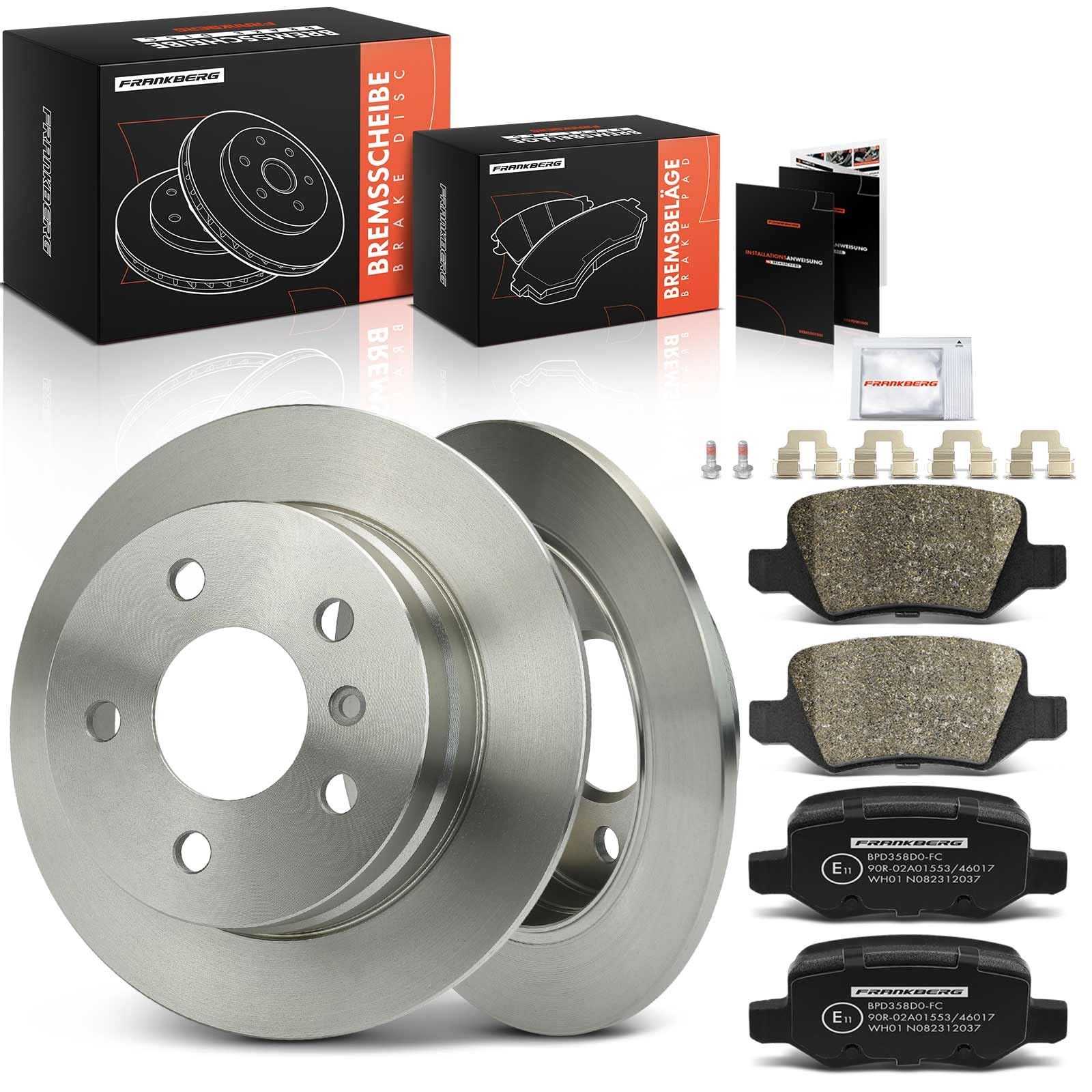 Frankberg 2 discos de freno + 4 pastillas de freno con lubricante de freno trasero izquierdo y derecho. Compatible con Clase A W169 A150-A200 2004-2012 Clase B W245 B150-B200 2005-2011 Replace#