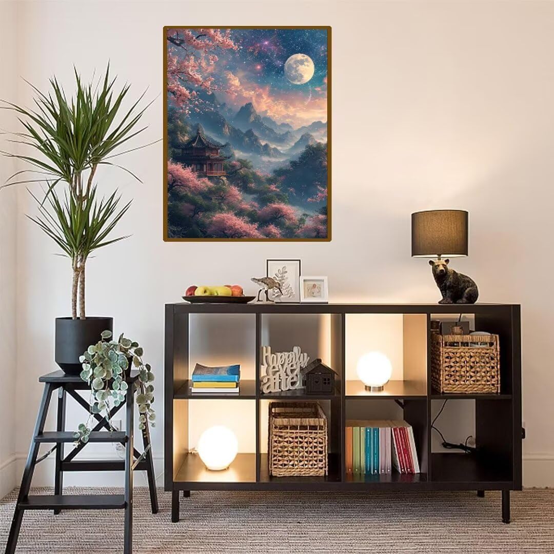 Pintura Diamante Luna de Sakura Diamond Painting Adultos, Cuadros de Diamantes Niños, Bordado en Punto de Cruz Diamante Manualidades Kit, para Regalos Decoración de La Pared Del Hogar 90x120cm t-5378
