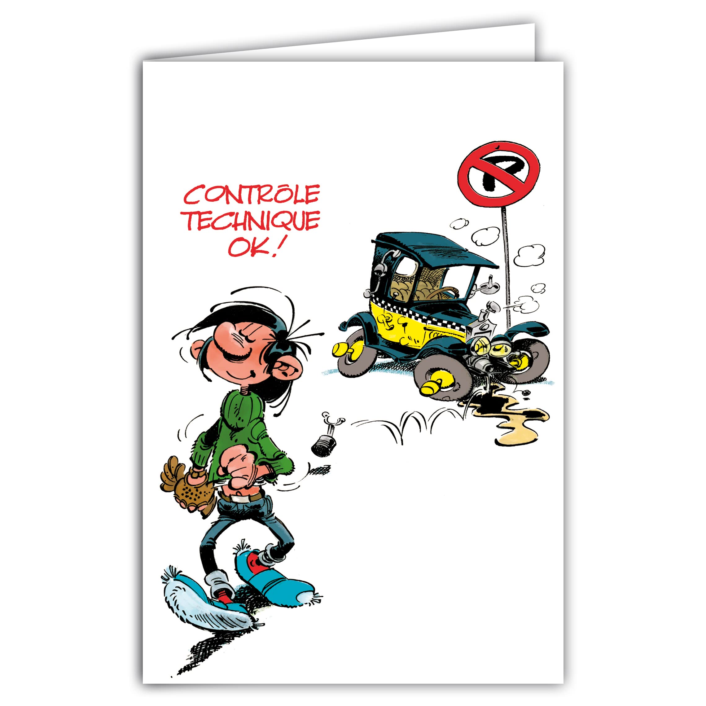 Gaston Lagaffe Grußkarte - Bonne Fête Mit Blumenstrauß-Motiv, Doppelkarte Mit Illustriertem Umschlag