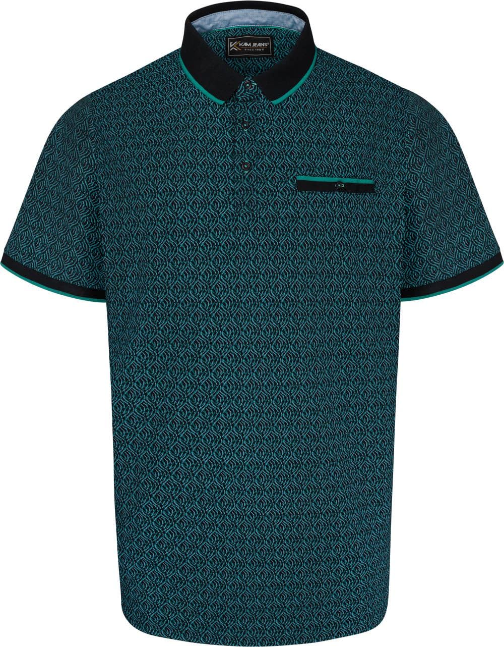 Kam Men's Blue Jeanswear Geometric Jacquard Pattern Ss Polo Shirt - 7XL