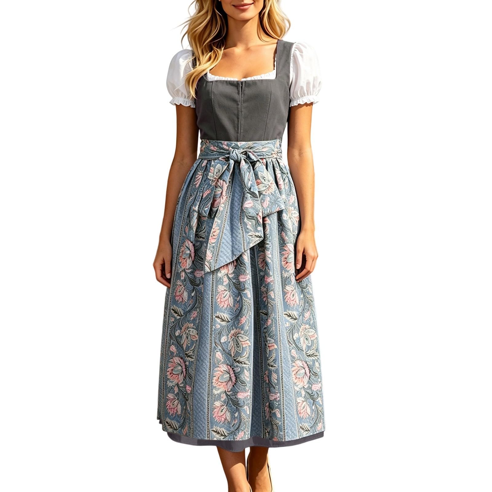 Abito Da Donna Midi In Stile Dirndl, Lungo Con Grembiule Dirndl