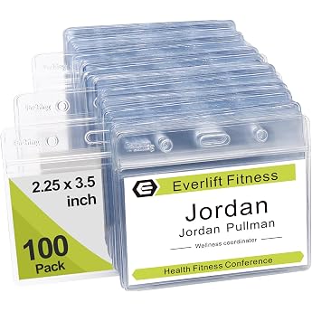 100 x Clear Plastic Horizontal ID Badge Holder