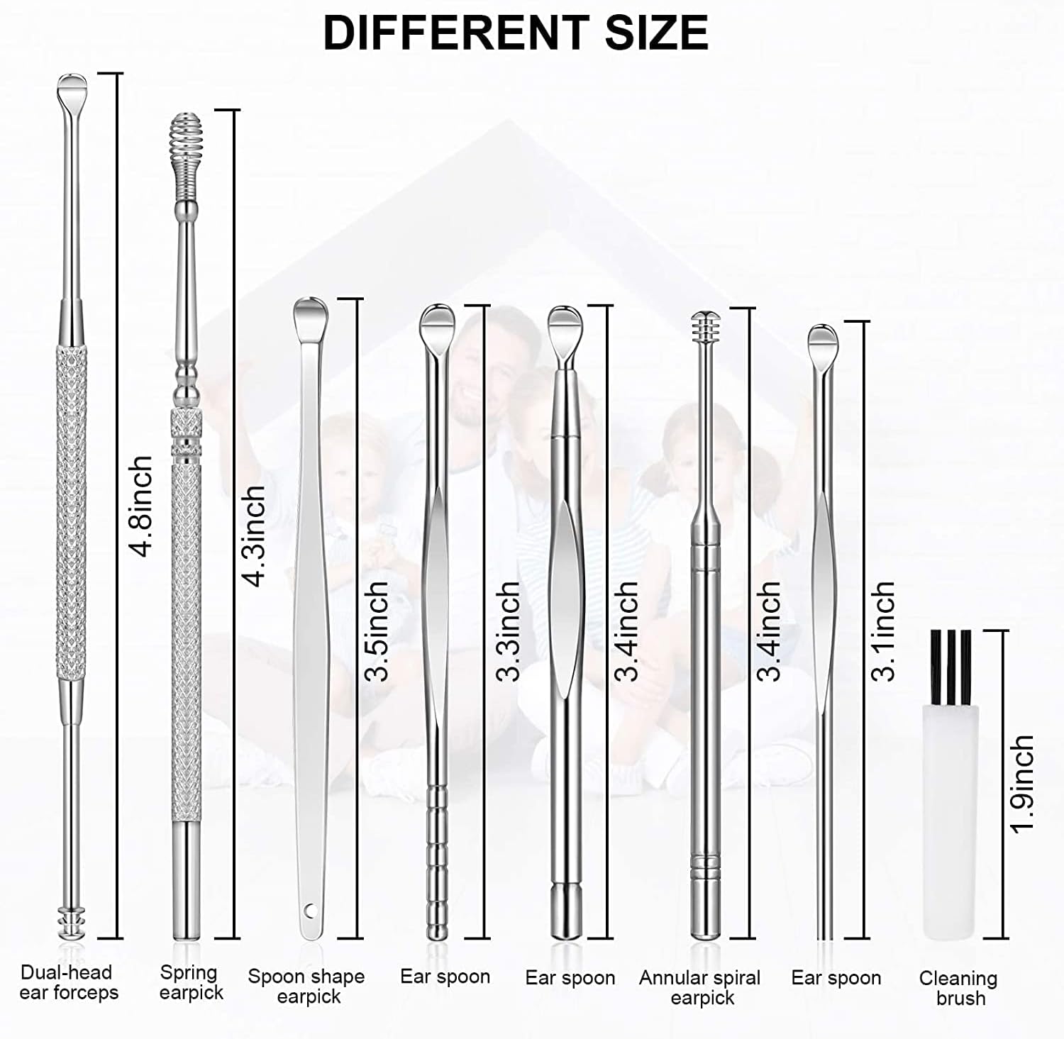 Ear Pick Ear Curette Earwax Pick Removal Tool Kit 8 Pcs, Stainless Steel Ear Hygiene Care Sets with Storage Box