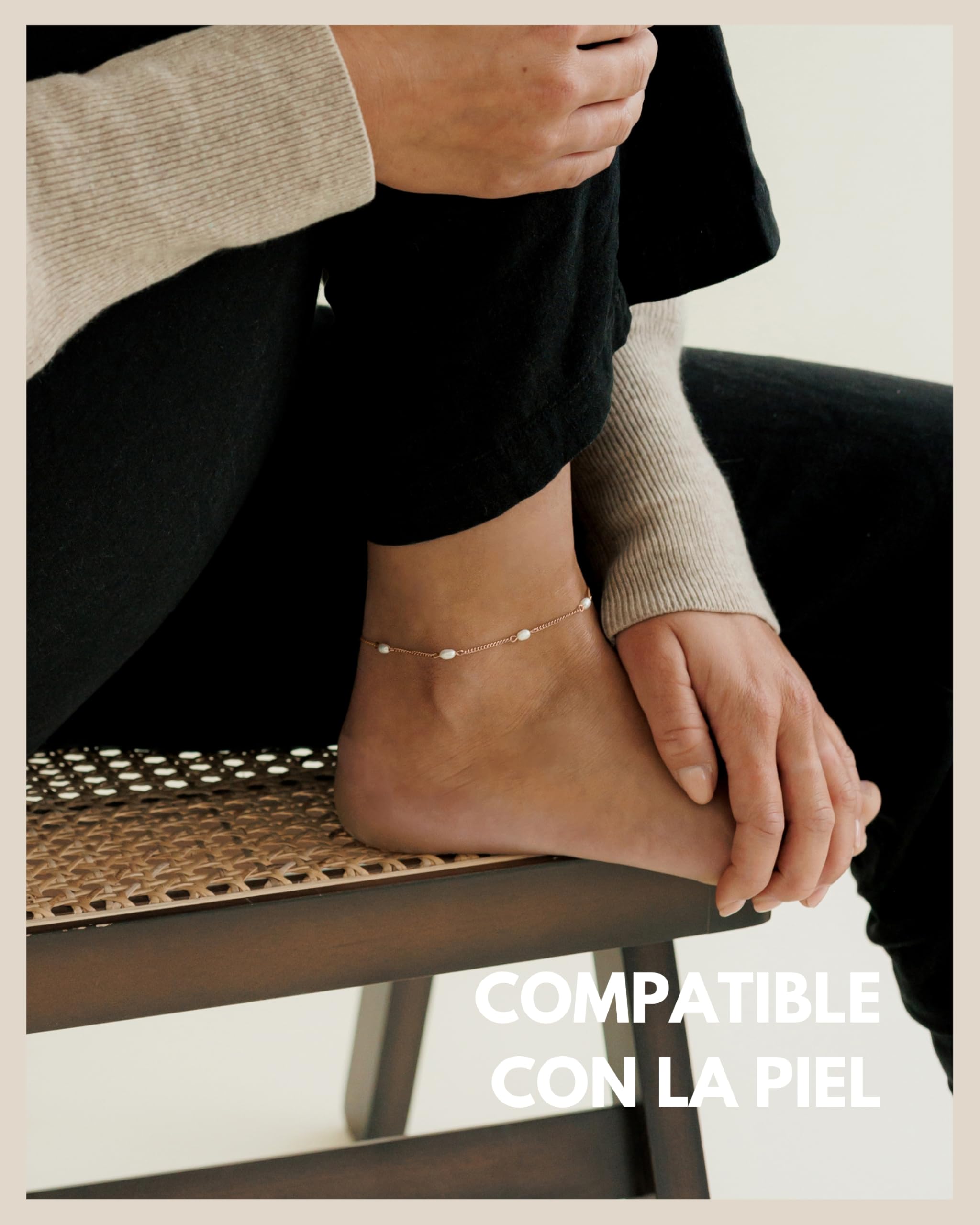 Tobillera con perlas auténticas de agua dulce - Tobillera perlas impermeables - Tobillera ajustable señora en oro, plata y oro rosa