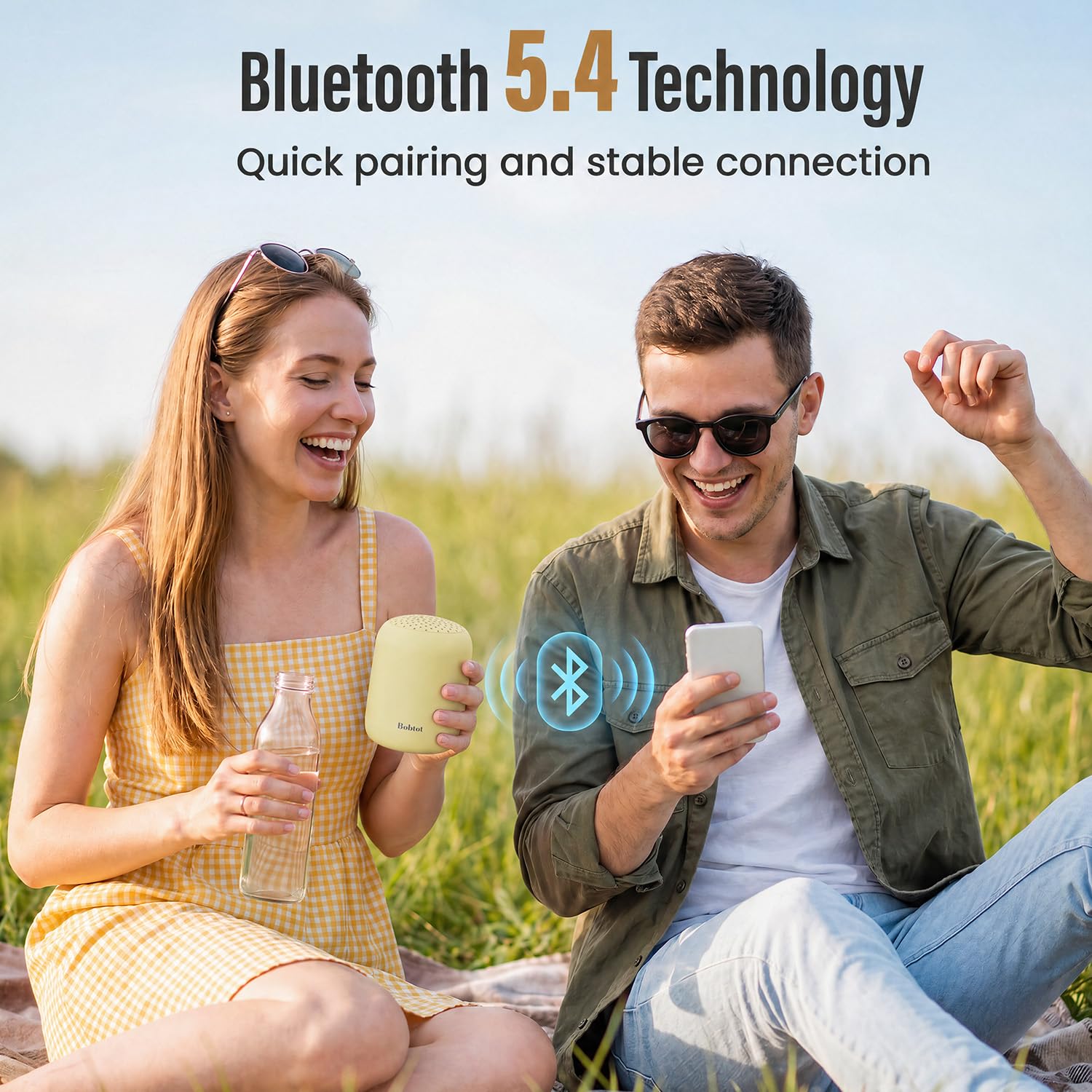 Bobtot Enceinte Bluetooth portable sans fil – Mini haut-parleurs étanches avec son stéréo fort, 24 heures d'autonomie, fonction TWS, microphone intégré, petite taille avec sangle, facile à transporter
