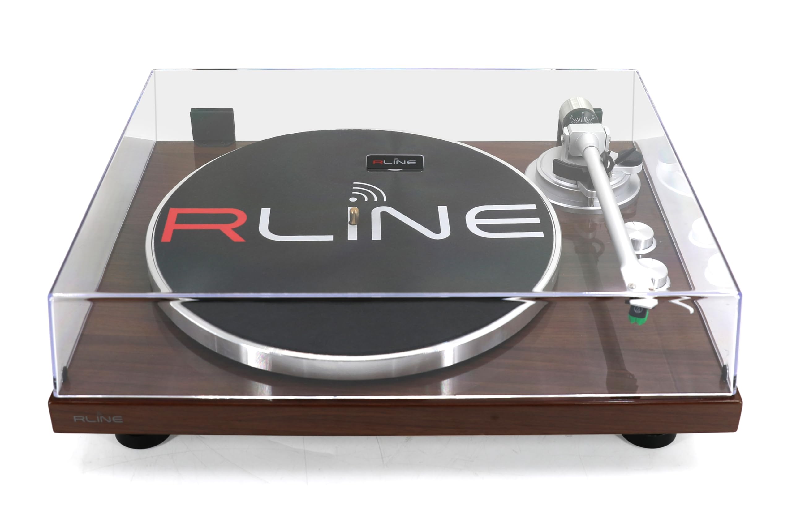 RLINE - Giradischi Vinili Bluetooth Noce Lucido, Lettore Vinili 33 e 45 Giri, Piatto 12" in Alluminio Pressofuso, Cartuccia Magnetica VM-95E, Pre-amplificatore Attivabile, Funzione Anti-Skating