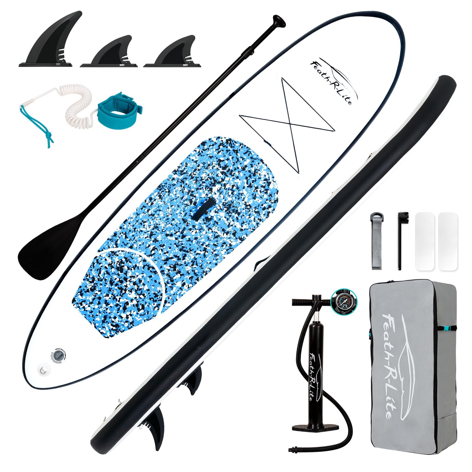FEATH-R-LITE 10' Inflatable Ultra-Light Stand Up Paddle Board for All Skill Levels Included with SUP, Adj Paddle, Pump, Backpack, Leash
