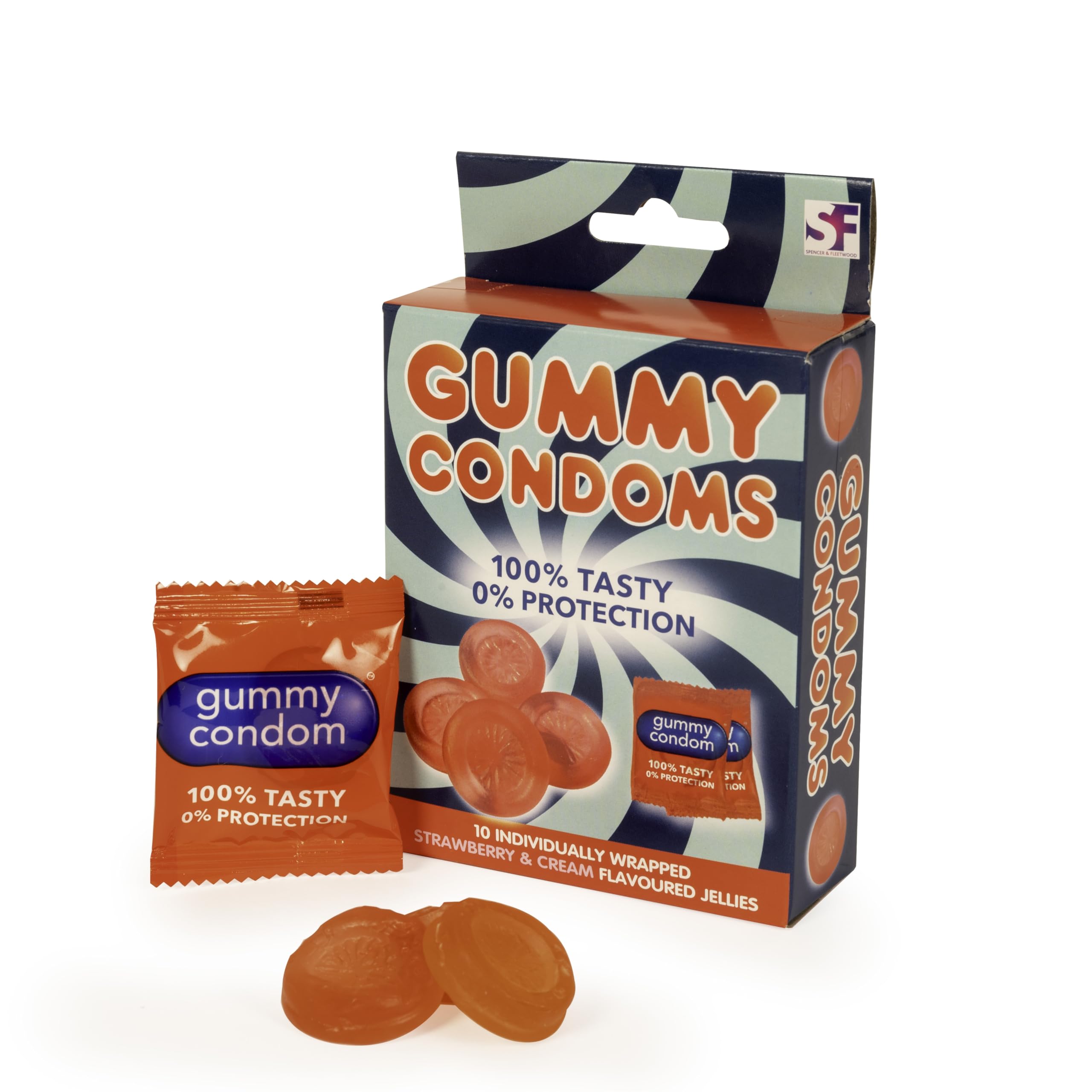 Spencer & Fleetwood Gummy Condoms – Strawberry & Cream Flavour Joke Sweets | 10 Individually Wrapped Novelty Candy Treats | Adult Humour Gift 75g