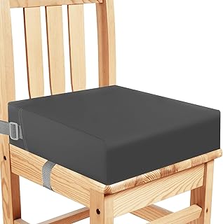 Toddler Booster Seat for Dining Table, PU Waterproof Strong Support Portable Booster Chair for Toddlers Eating, Easy Cleaning Booster Seat Cushion Detachable with Fix Straps (Dark Gray)