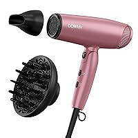 Vista 1 de Conair Hair Dryer with Diffuser and Folding Handle, 1875W Travel Blow Dryer with Concentrator, Radiance Boost with Nano-Quartz Ceramic for Less