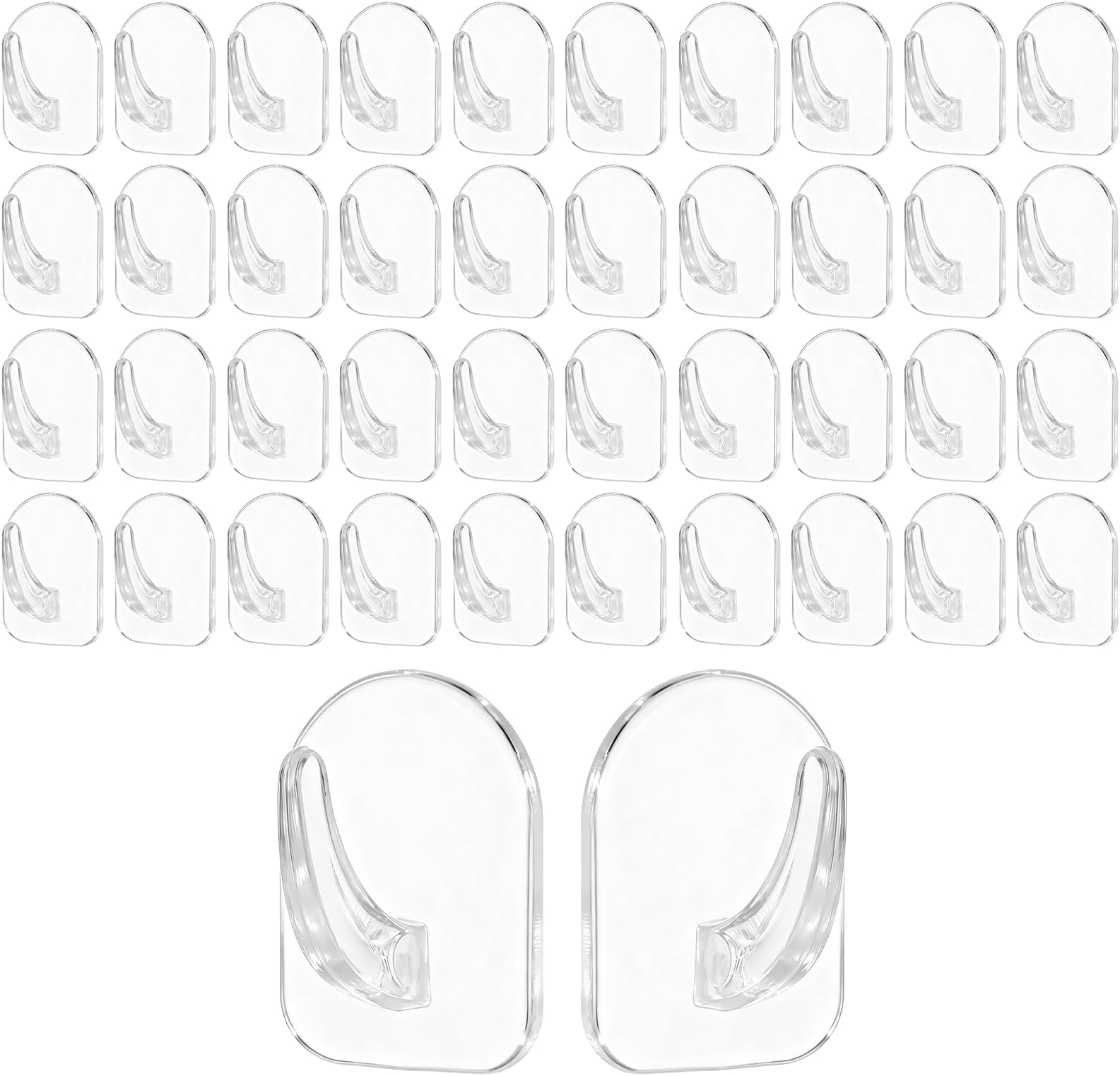 40 Pcs Clear Adhesive Wall Hooks for Hanging, Removable Seamless Hooks Reusable Sticky Utility Hook with Non Marking Sticker Plastic Acrylic Sticky Hangers for Office Home Kitchen Bathroom